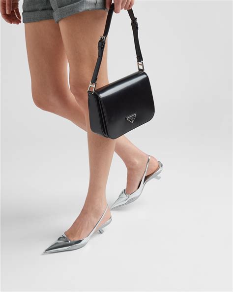 silver prada heels|prada brushed leather slingback pumps.